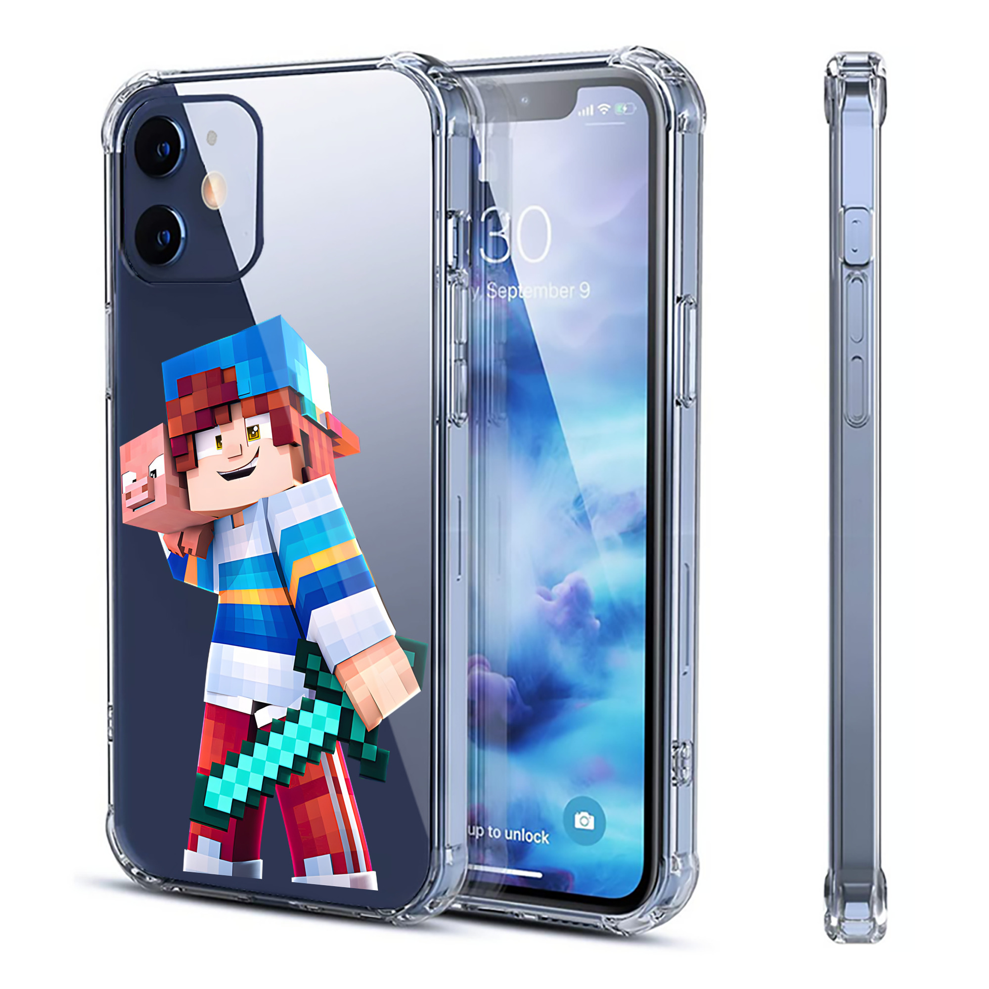 （画像用） マインクラフト ブロックの世界 Minecraft MC Block world 【iPhone 12シリーズ対応】透明スマホケース（クリアソフトケース）